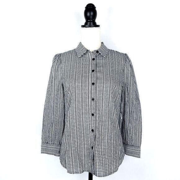 Court & Rowe Rich Black White Gingham Button Front Collared Shirt - Picture 3 of 13
